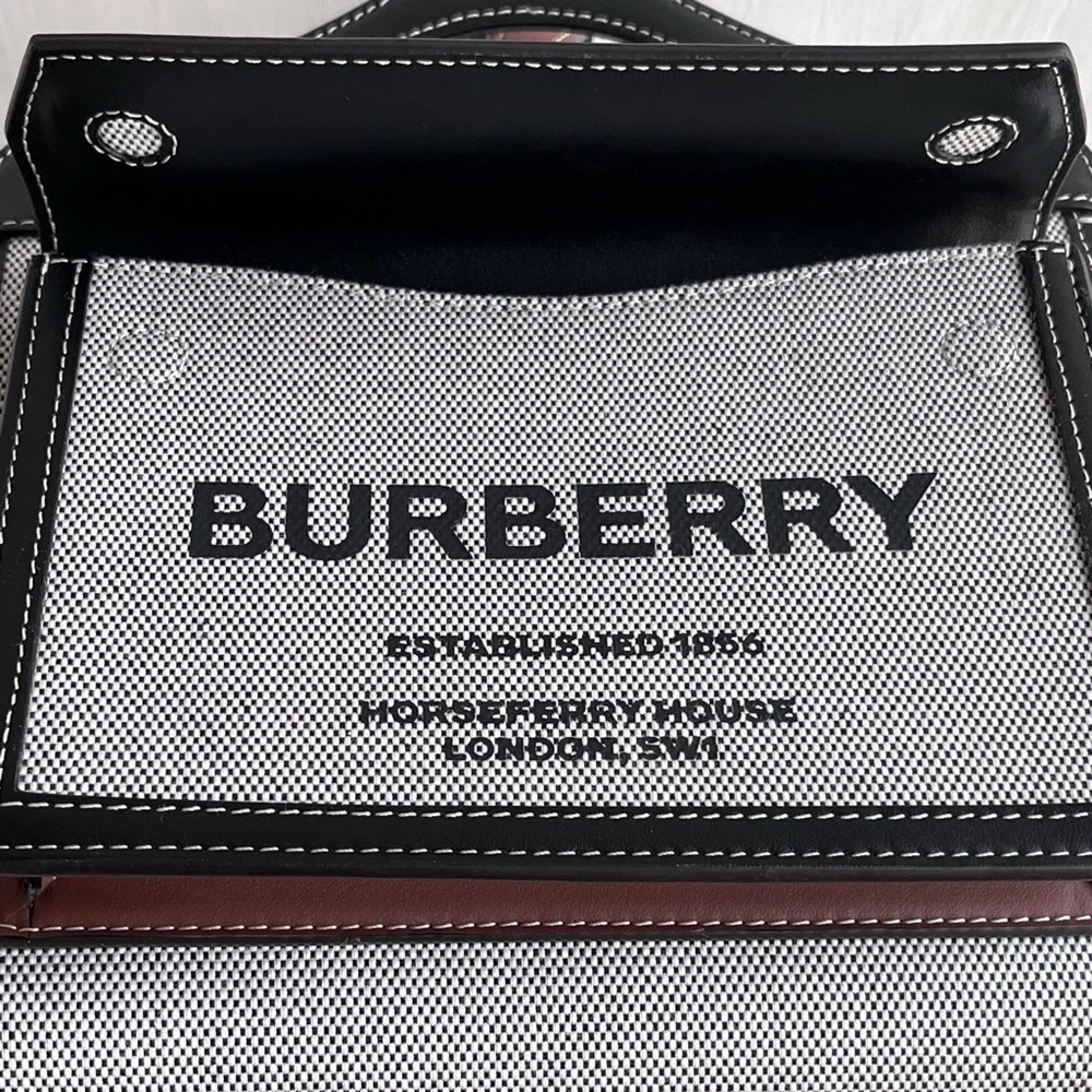 BURBERRY Horseferry Logo Canvas and Leather Pocket Bag